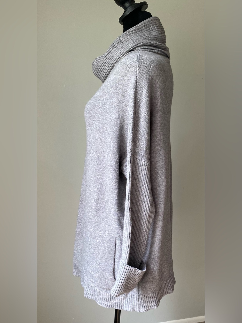 Cyrus Grey Cowl Neck Tunic Sweater with Pockets